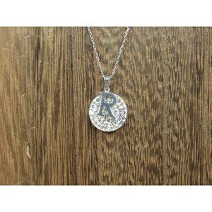 18 Inch Sterling Silver Clear Crystal And Letter R Pendant Necklace